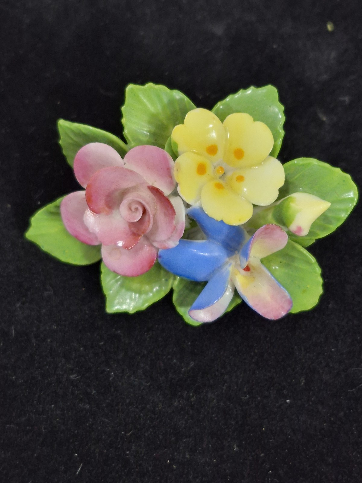 Cara China England Bone China Floral Brooch Pin Hand Painted Roses Vintage
