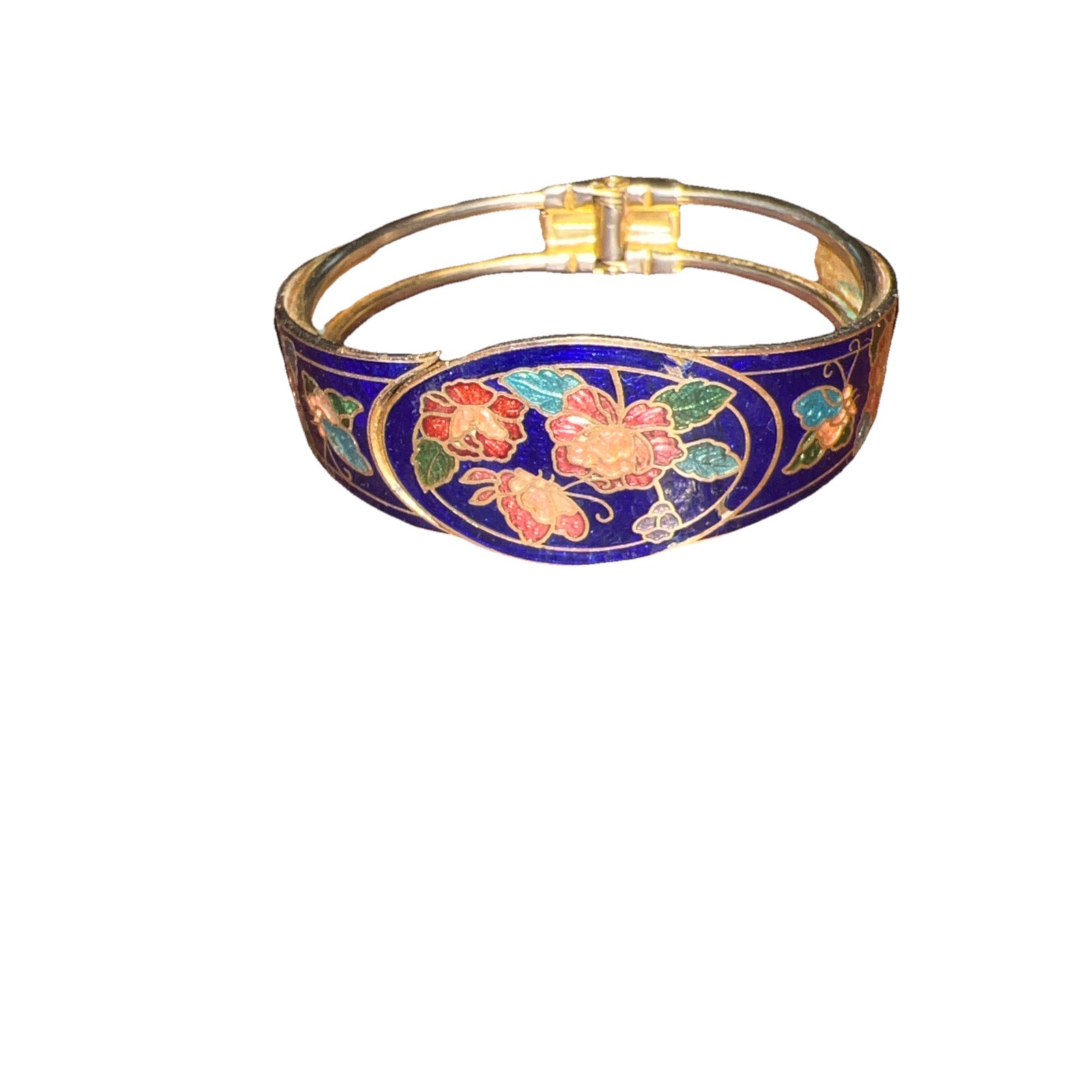 Vintage Hinged Cloisonné Bracelet Gorgeous Measures 2 1/2” Across