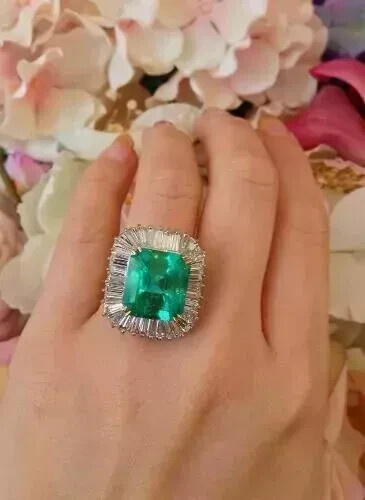 Vintage Art Deco Style 4.15Ct Lab Created Emerald Diamond 14K White Gold FN Ring