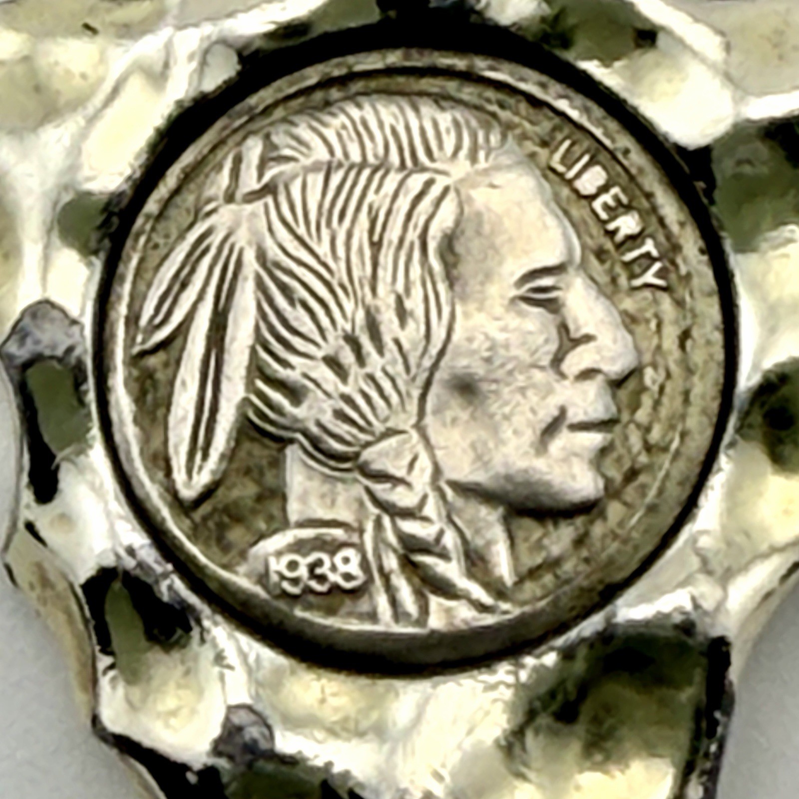 Vintage Miniature Indian Head BUFFALO NICKEL 1938 Arrowhead Pendant