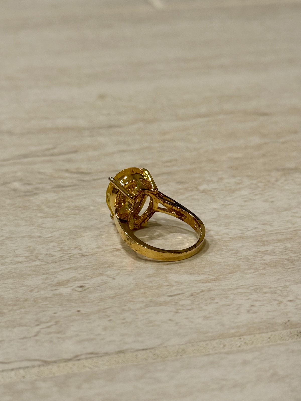 VTG Gold Tone Ring Size 7.5 Citrine Cubic Zirconia Pear Trillion Cut 925 Silver