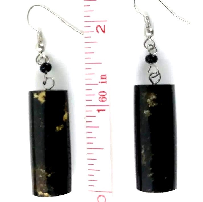 Black Coral Extra Large Vintage Earrings 1 cm Thick x 3 cm Long Hand Polished