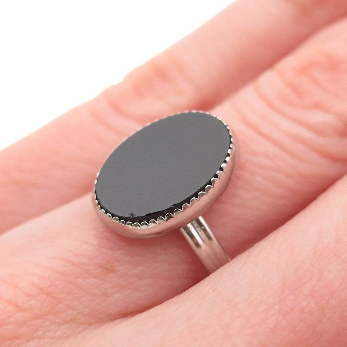 BEAU 925 Sterling Silver Vintage Real Black Onyx Ring Size 5.25