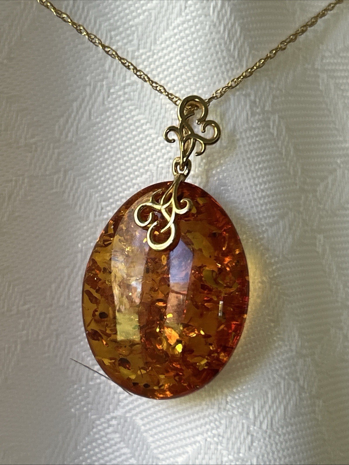 14K Gold Genuine Baltic Amber Cognac Teardrop Pendant