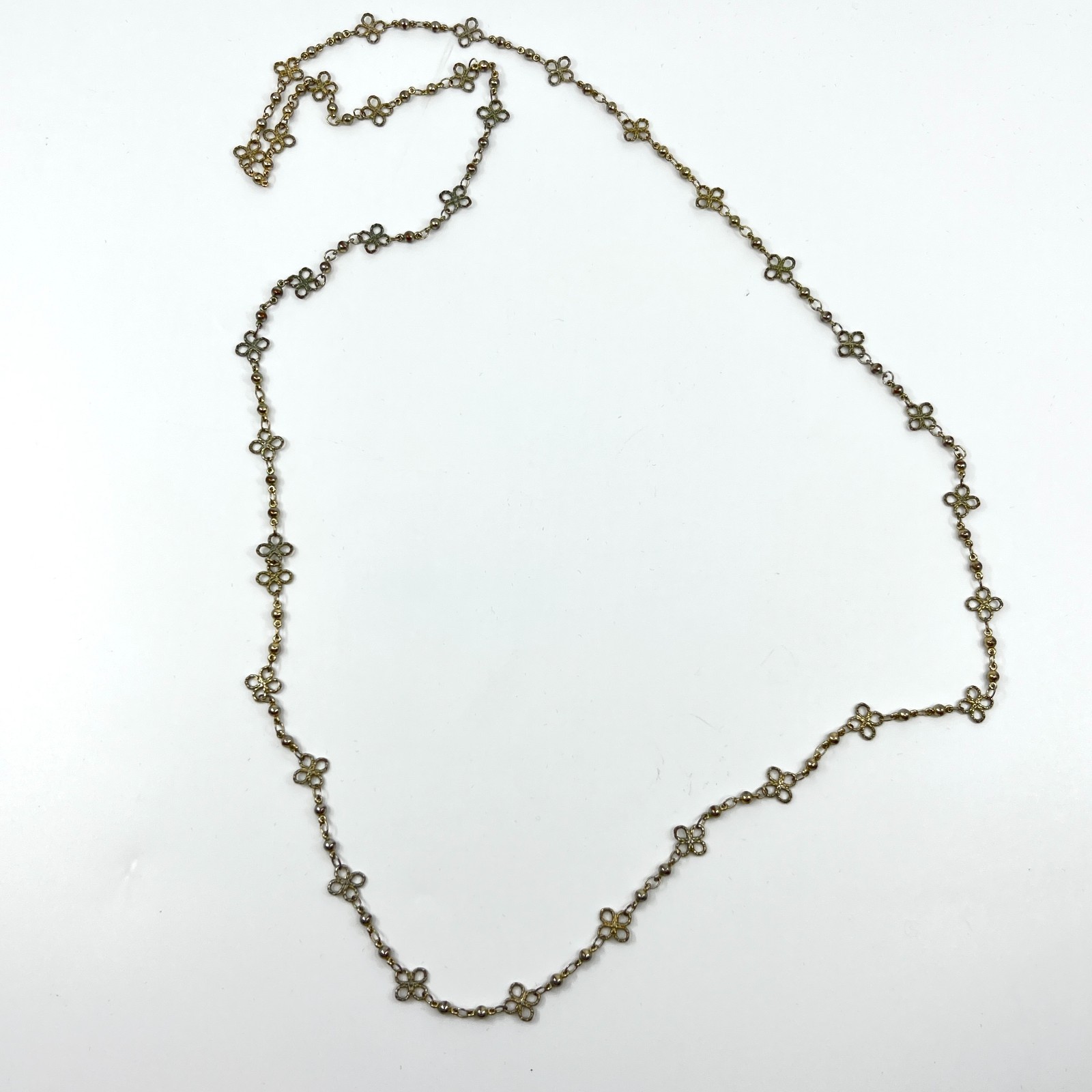 Vintage Gold Tone Quatrefoil Station Necklace Delicate Beaded Chain Classic