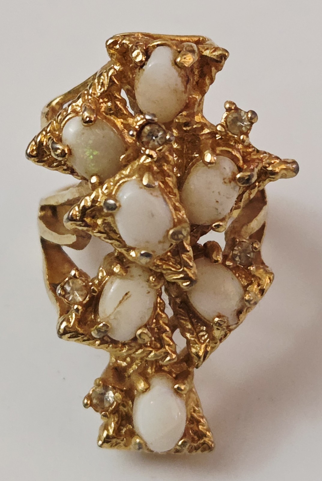 Vintage 18kt HGE Gold Plated & Opal Modernist Brutalist Statement Size 6 Ring