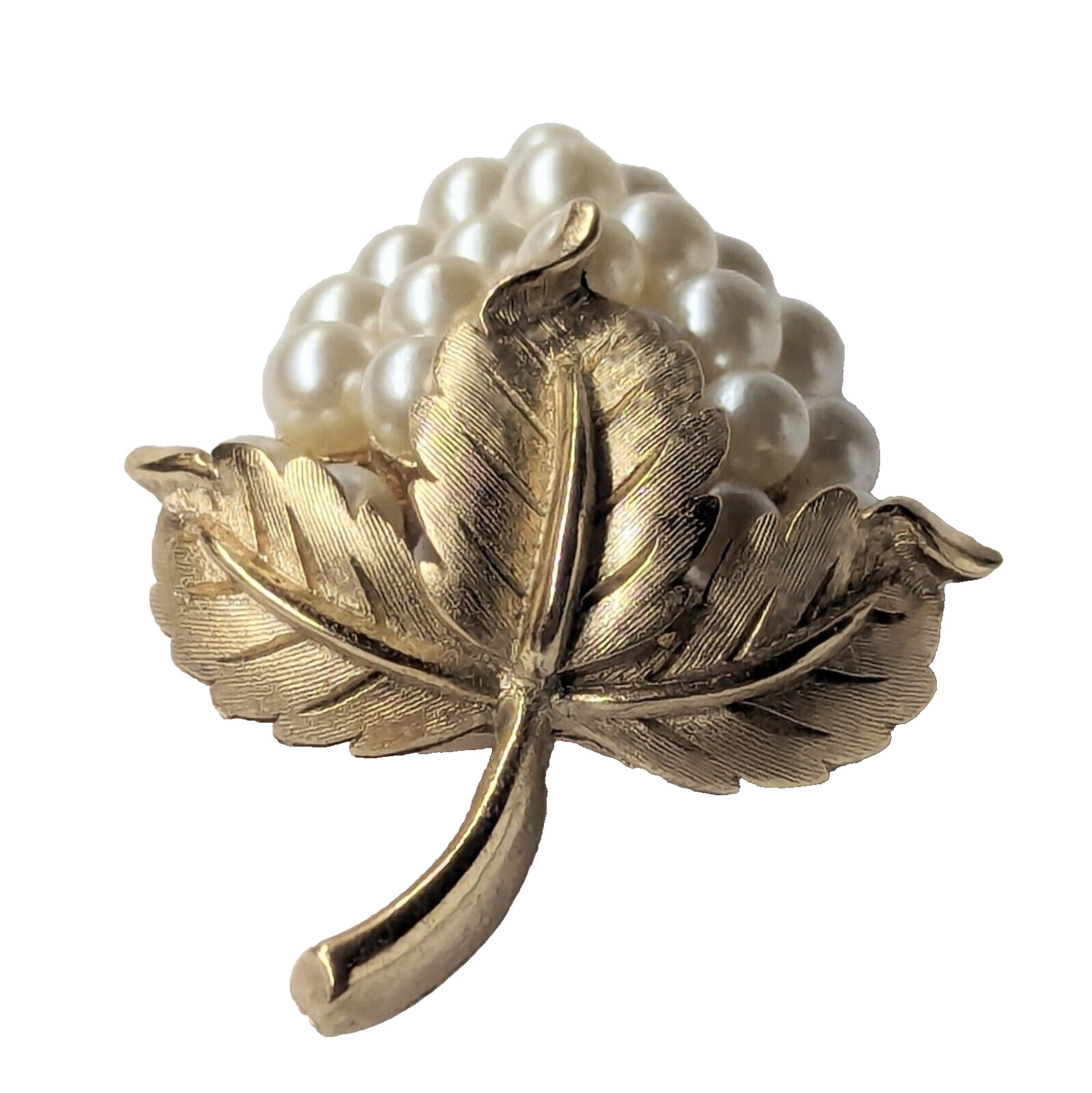 Crown Trifari Grape Cluster Signed Faux Pearl Vintage 1950s Gold Tone Brooch Pin