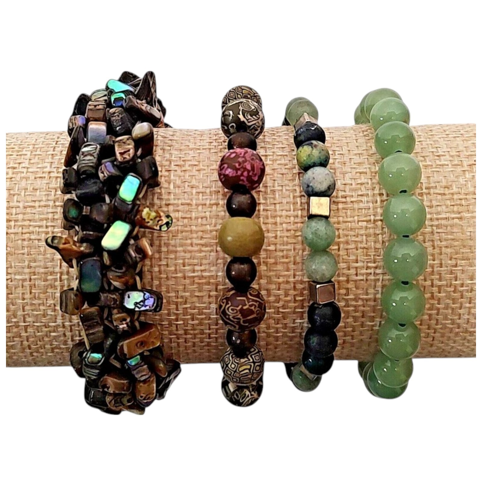 VTG 4pc Chunky Boho Earthy Natural Wood Abalone Shell Boho Statement Bracelets