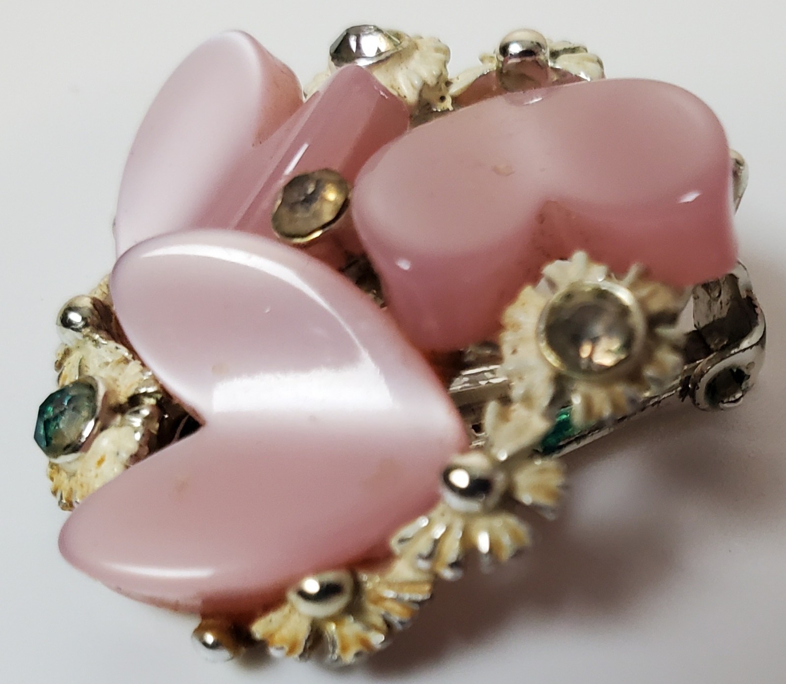 Vintage Necklace Earrings BSK Thermoset Pink Hearts Flowers Coquette Romantic