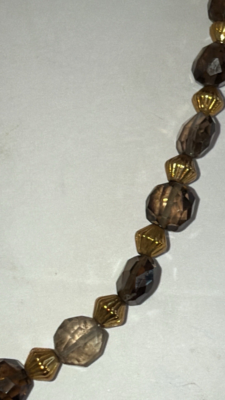 Faceted Glass Bead Necklace Flapper Bronze Tone 16.5″ L