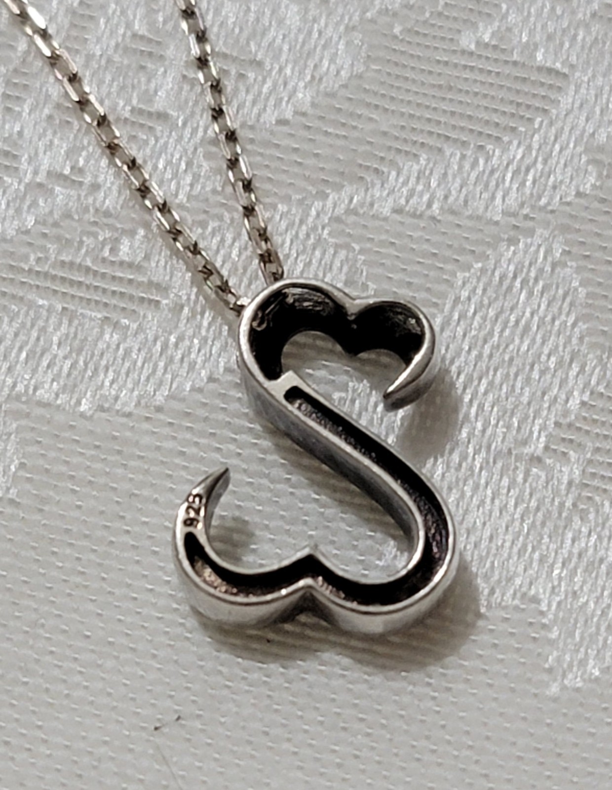 VTG 925 SWIRL DOUBLE HEART PENDENT CLEAR STONES W/925 ADJUSTIBLE CHAIN NECKLACE