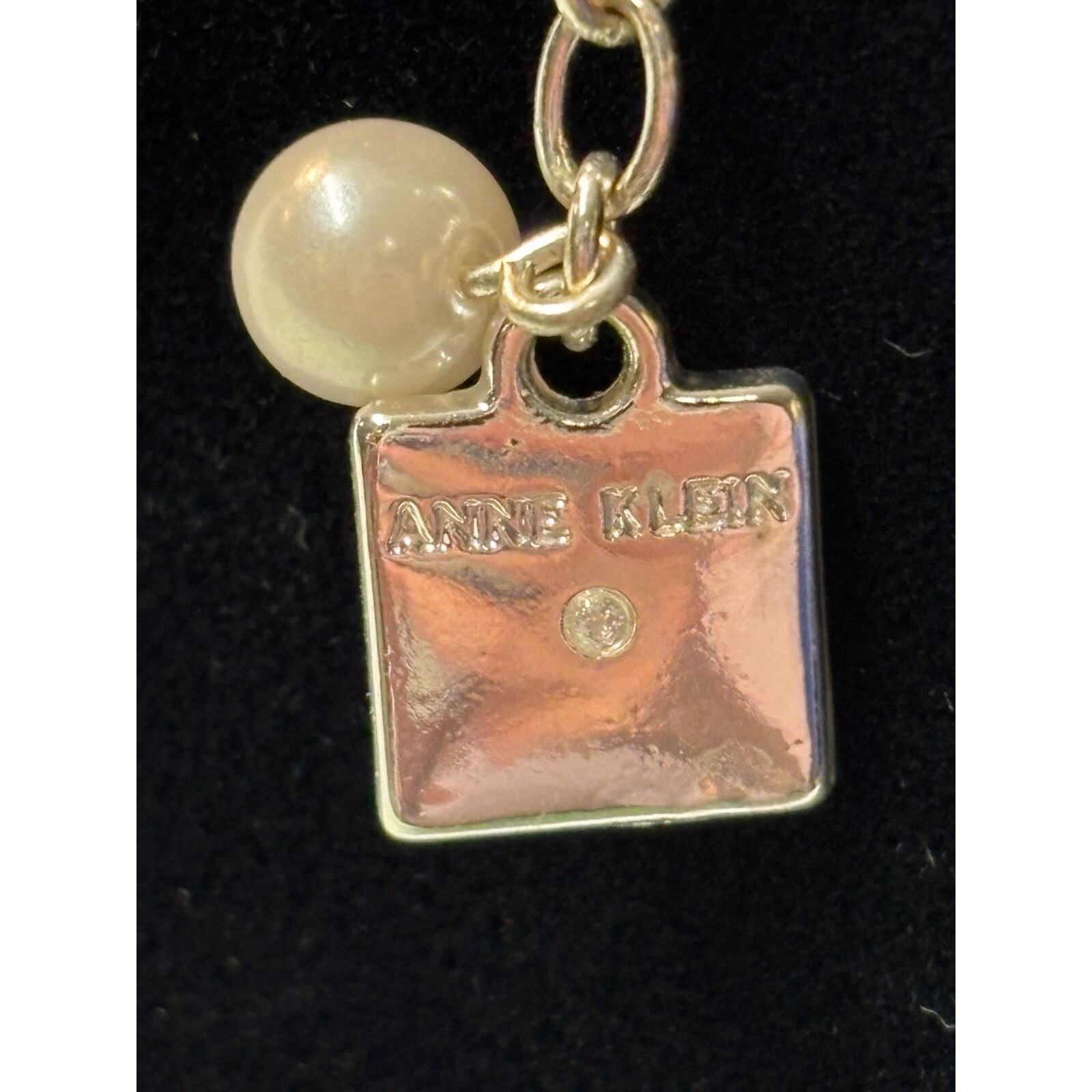 Necklace Silver Tone with Rhinestone and Pearl Retro Signed Anne Klein