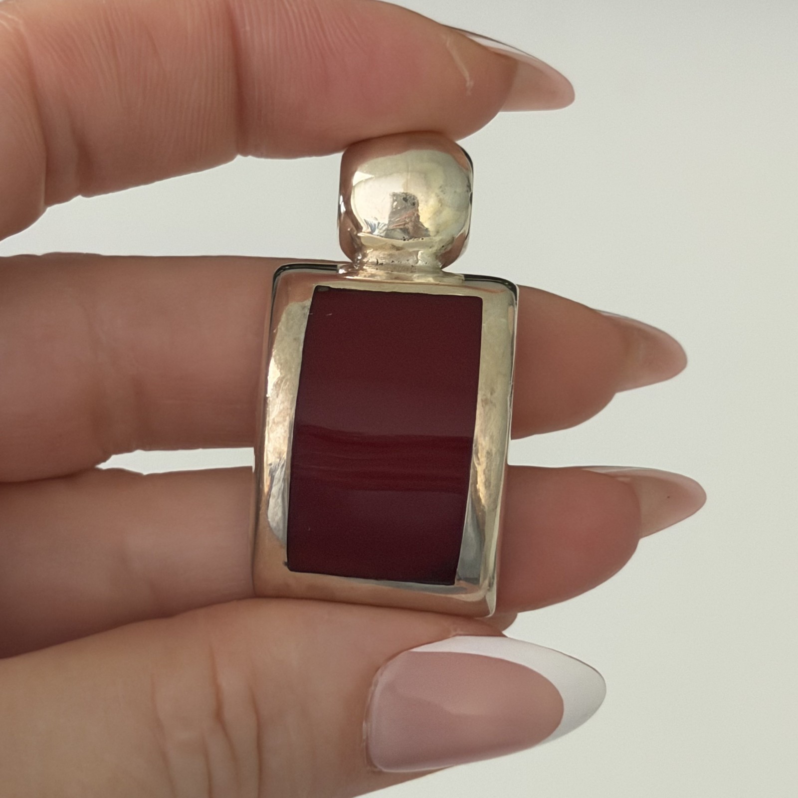 Vintage ATI Mexico 925 Sterling Silver Red Jasper Chunky Modernist Pendant
