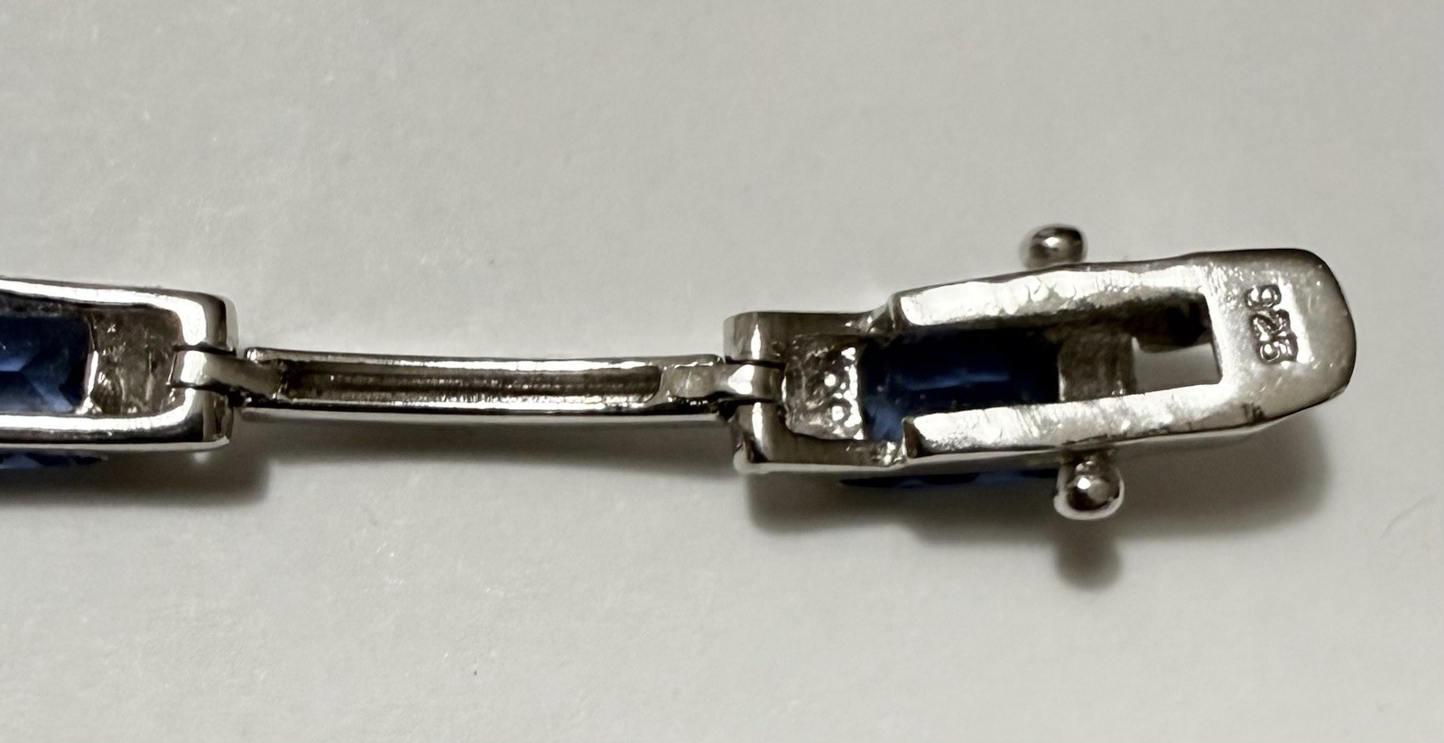 Vintage FAS Sterling Silver Blue Faceted Stone Station Bar Link Bracelet 7”, 10g