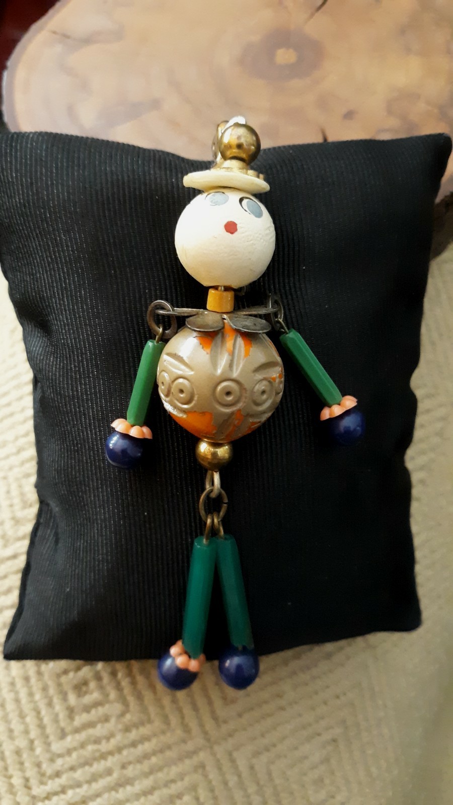 Antique Articulating Beaded Doll Puppet Person Figure Glass Brooch Ornament