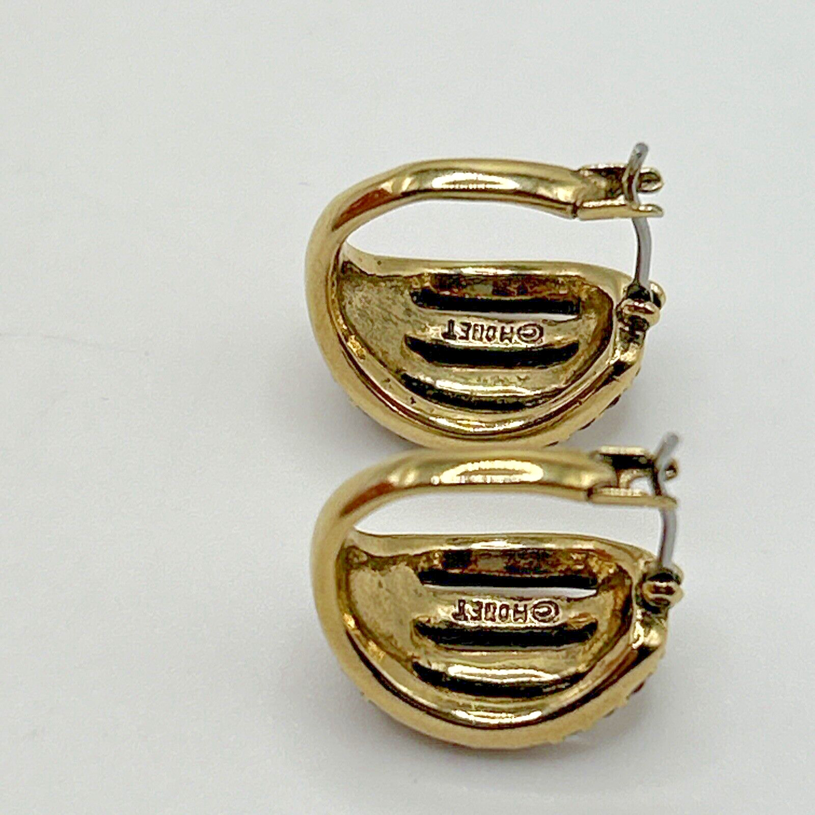 Vintage Monet Gold Plated Disc Earrings Red Crystal Post Earrings Pre/Post 1950