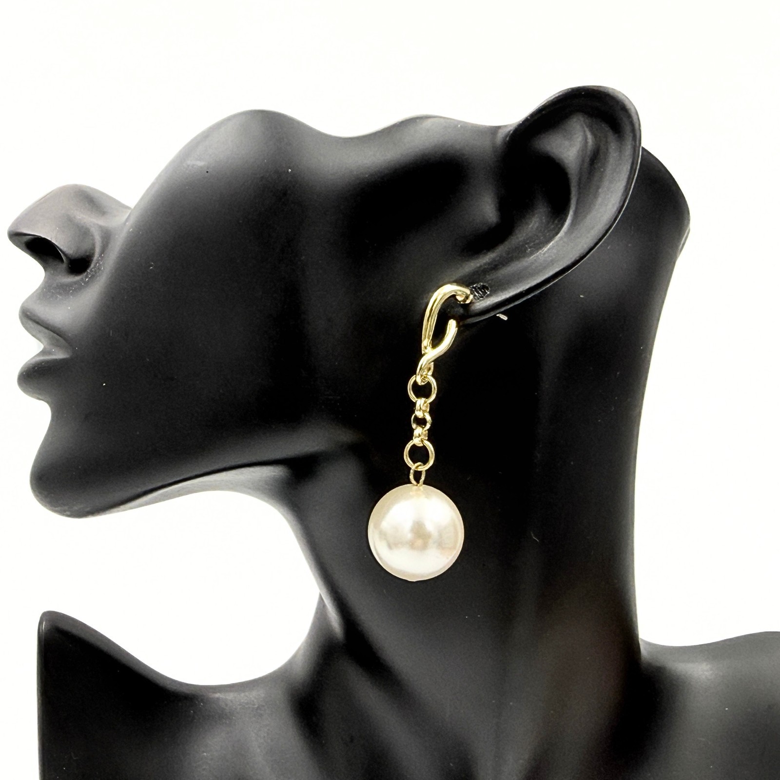 Classic Gold Plated Faux Pearl Delicate Link Chain Bridal Dangle Drop Earrings