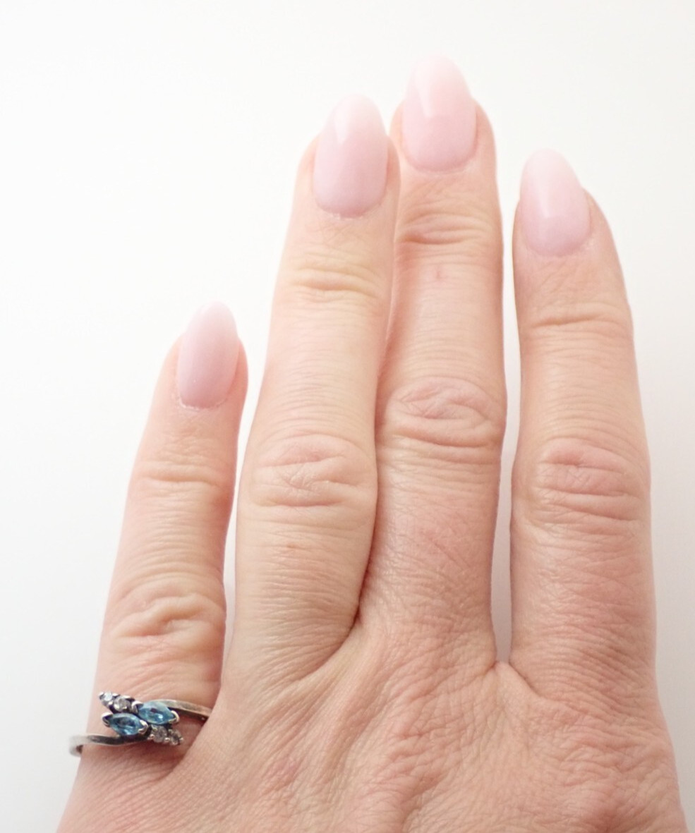 Vintage NV Signed Blue Topaz White Quartz Sterling Silver Band Ring Sz 6