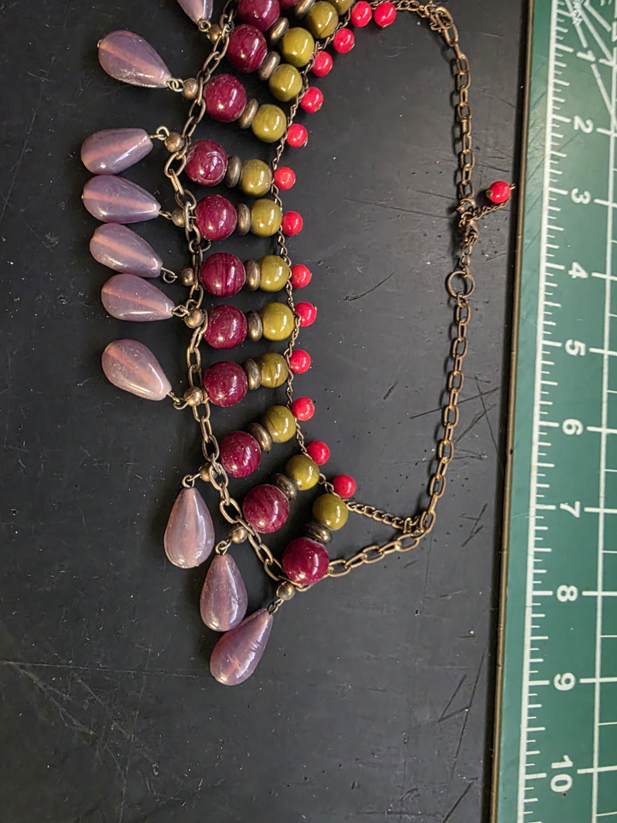 VTG Statement Accent Necklace 19″ Art Glass Beads Multicolor Chunky 70s