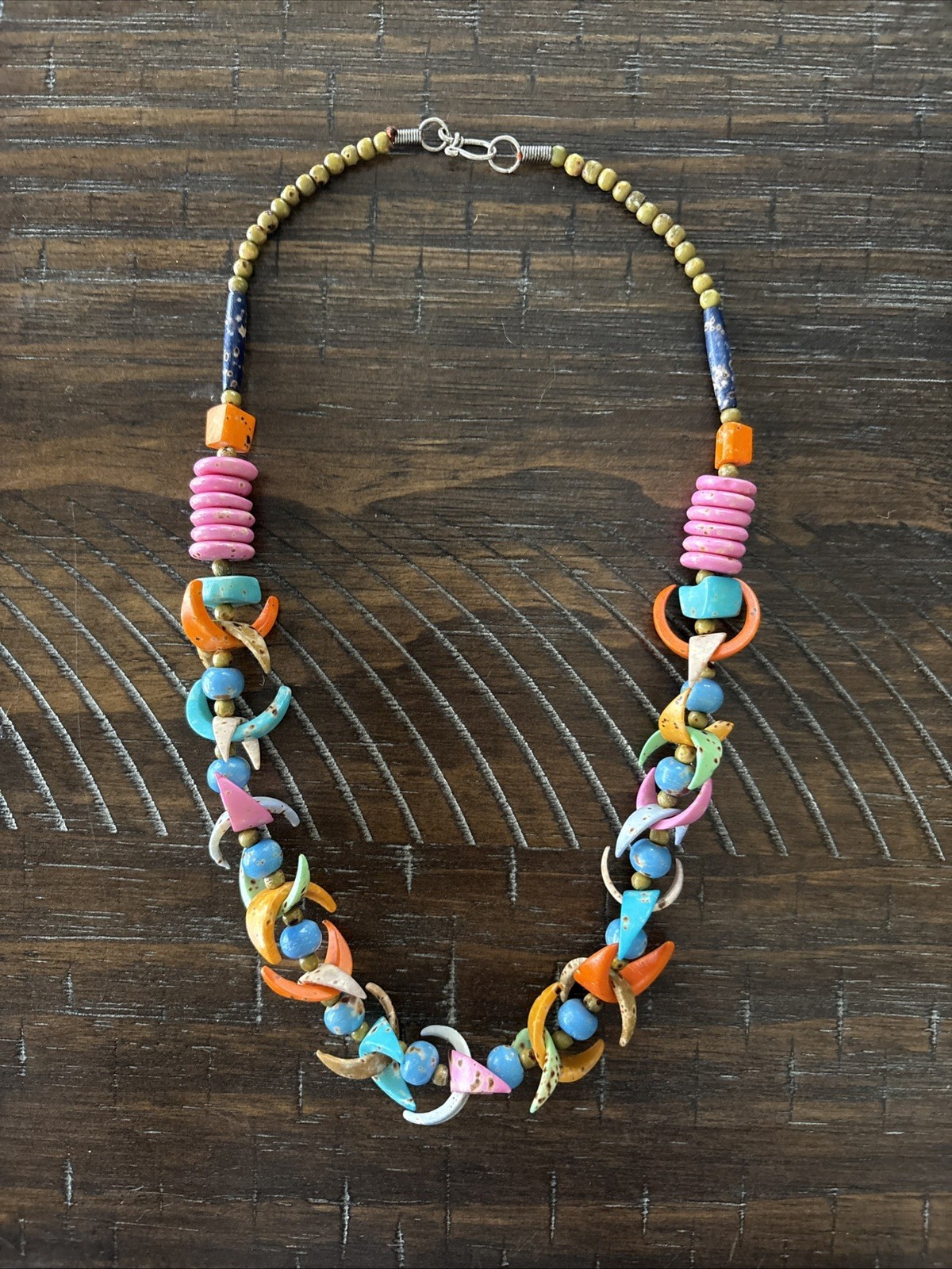 Vintage Bohemian Unique Statement Necklace Multicolor Beads Stone & Shapes Retro