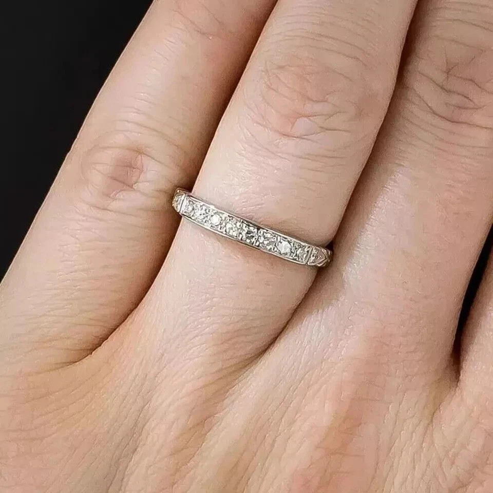 2Ct Art Deco Style Lab Created Diamond Engagement Band 14K White Gold FN Ring