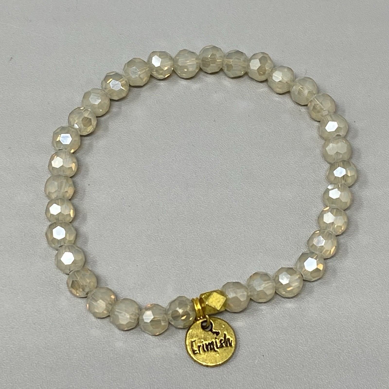 Erimish Glass Beaded Bracelet Pearl Color Faceted Fire Polished Stretch 6.5″