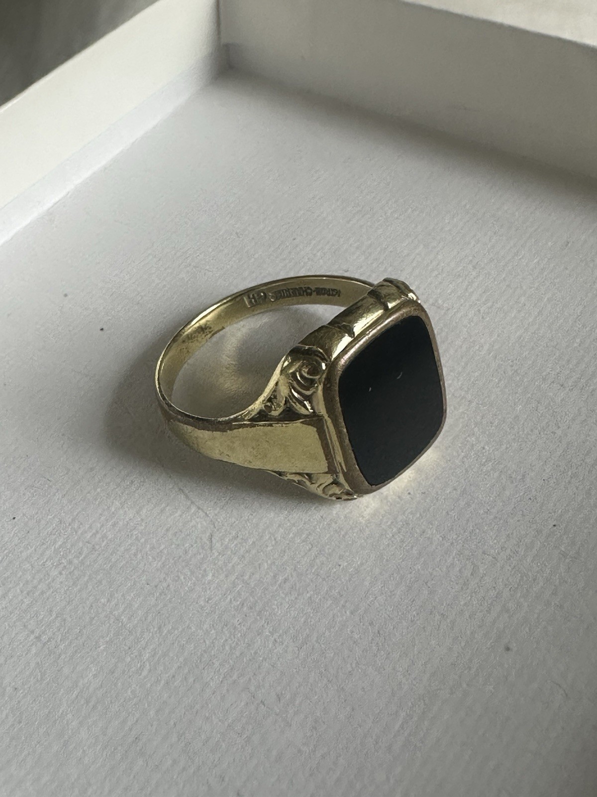 Vintage French Jeweler Astron Charnier Bloodstone Rolled Gold Ring Signed