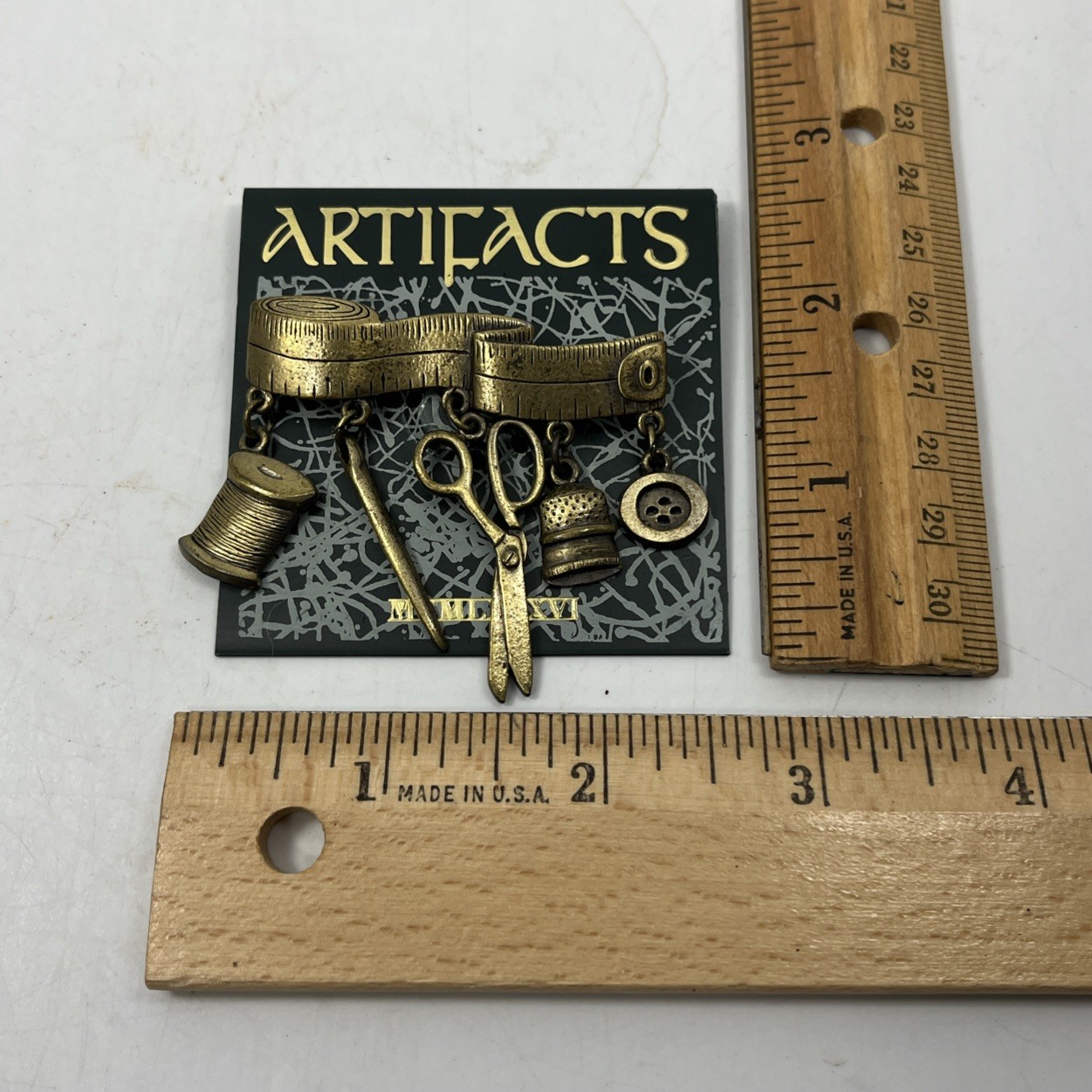 Vtg ARTIFACTS Sewing Tailor Tools Measuring Tape Thimble Thread Brooch Pin New