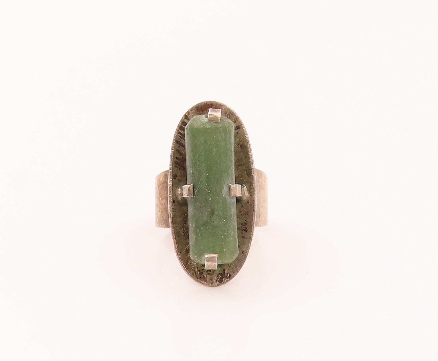 EUROPE 925 Silver Vintage Green Tourmaline Disk Clamped Ring Sz 5.5 RG26589