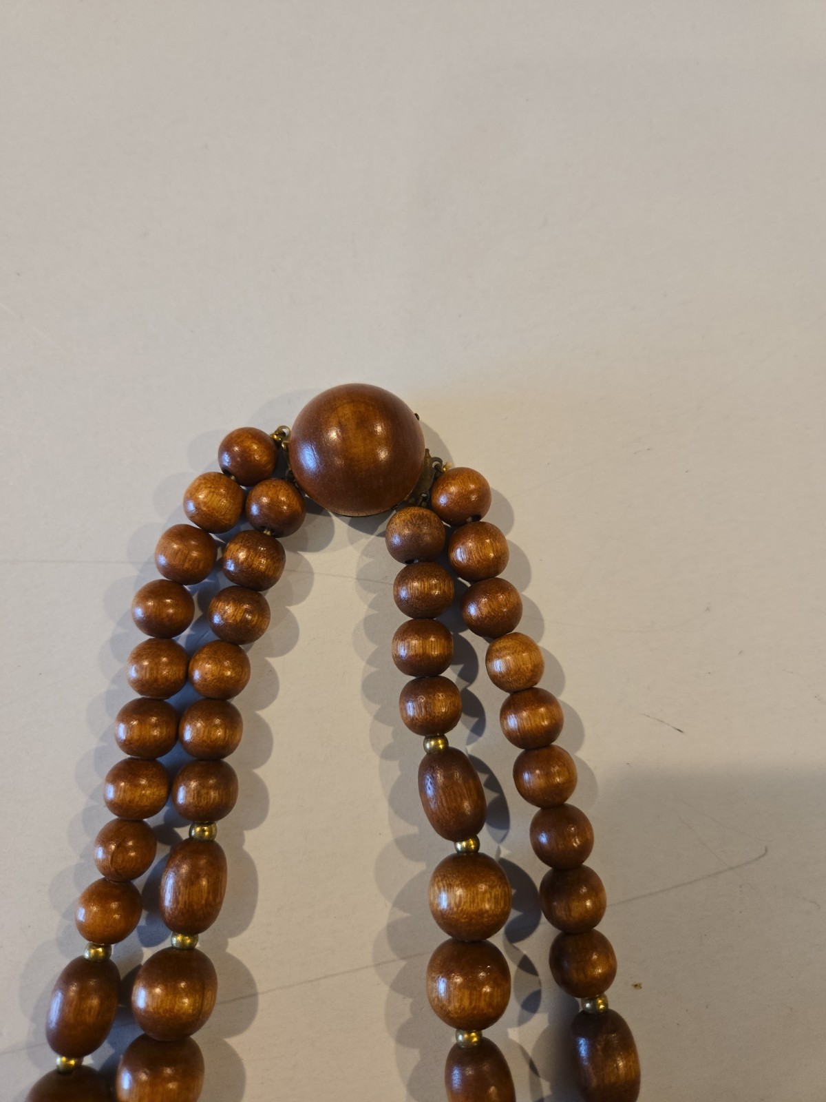 Vintage Wood Tone Beaded Double Strand Necklace With Matching Clasp