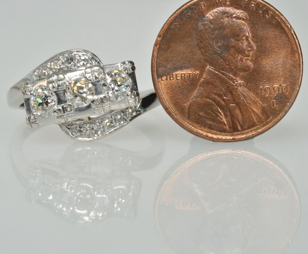 Vintage 14k White Gold 5/8Ctw Old European Single Cut Diamond Right Hand Ring