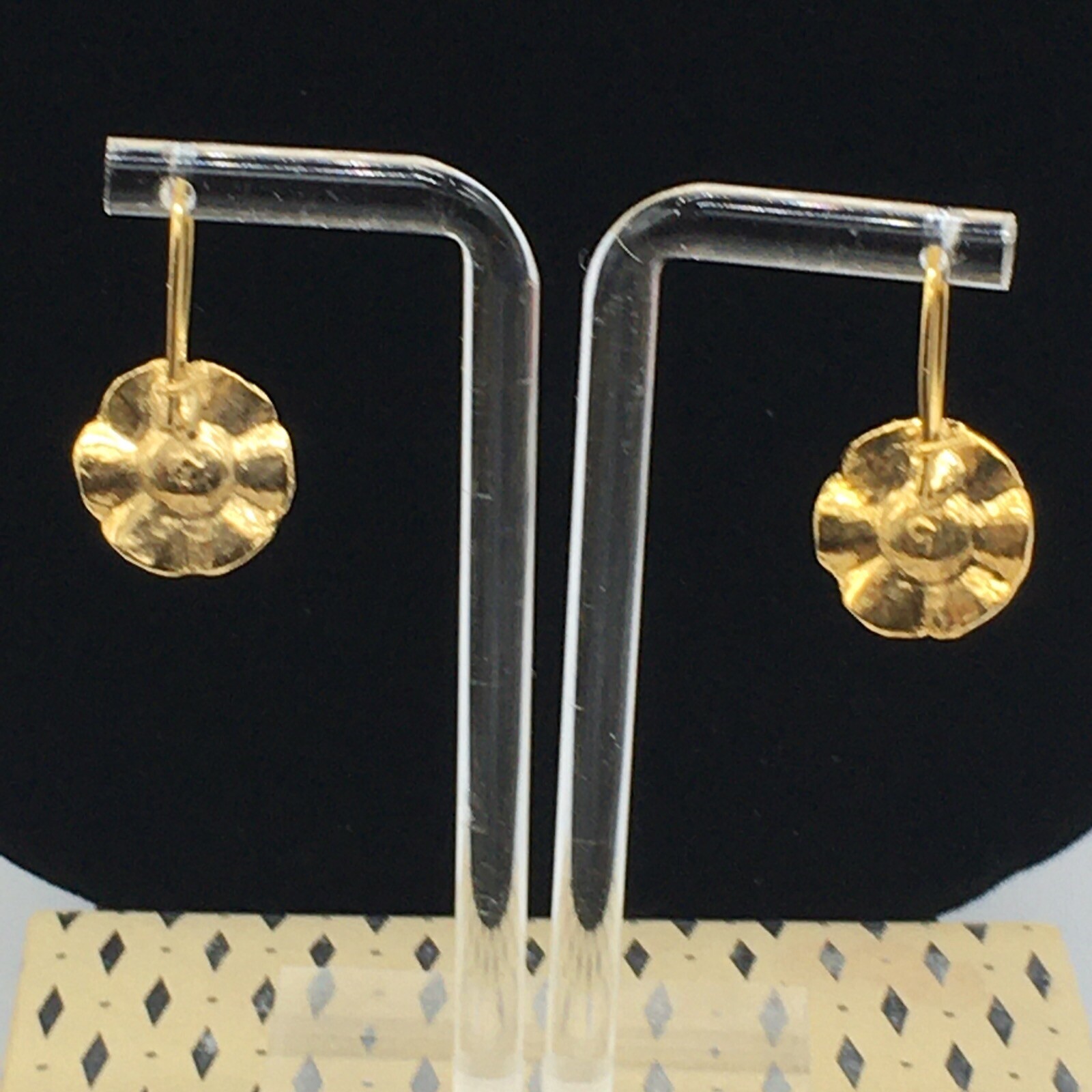 Black Leverback Earrings Gold Tone Cupcake Like Faux Tension Setting Pierced 1″