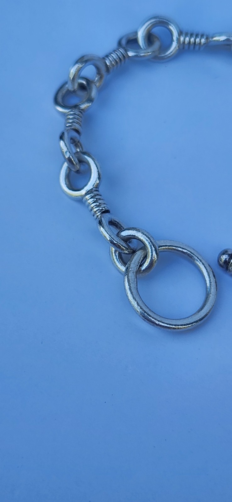 Vintage Sterling Silver twisted Cable Link Bracelet Toggle T-Bar Clasp 8″