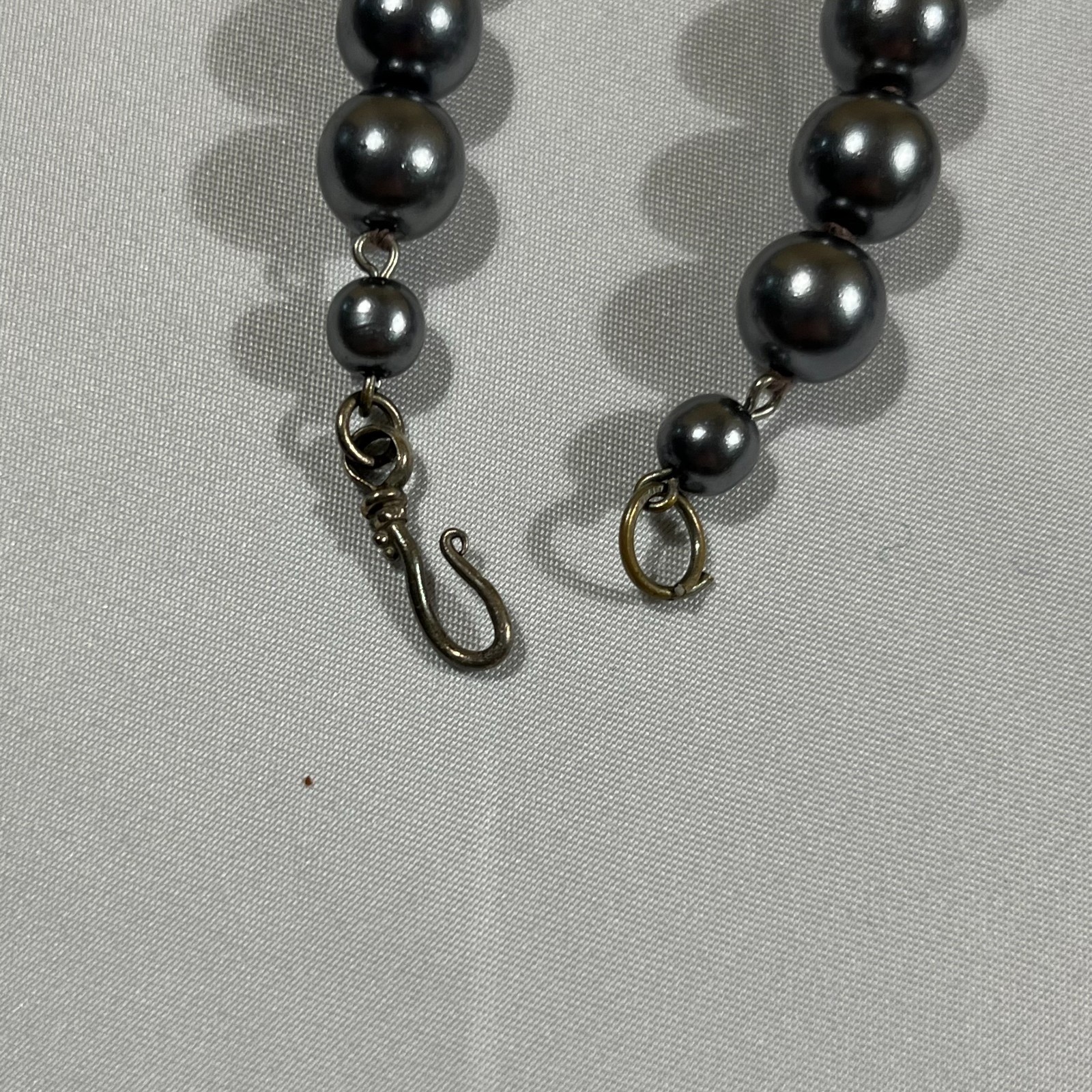 Dark Gray Pearl Strand Necklace and Bracelet Set Classic Elegant Goth Boho