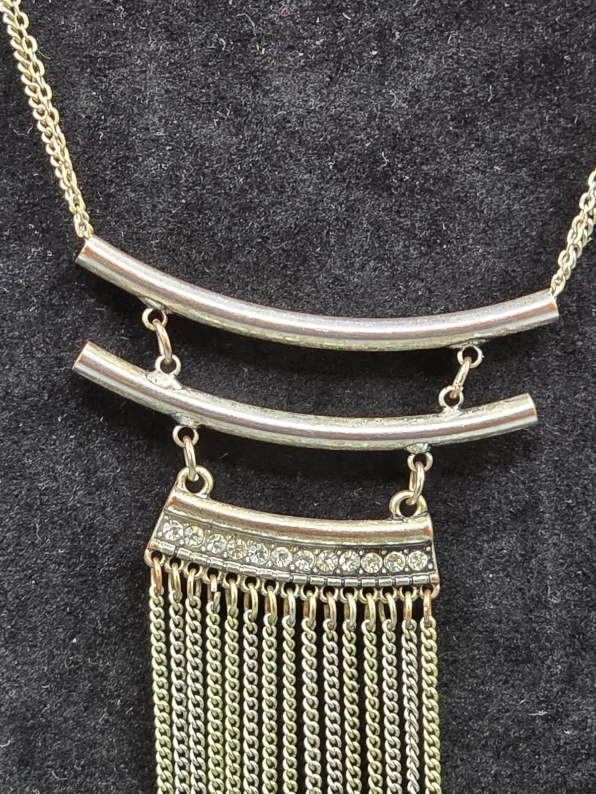 Vintage Boho Gold-Tone Layered Chain Fringe Necklace 20″ Statement Gypsy