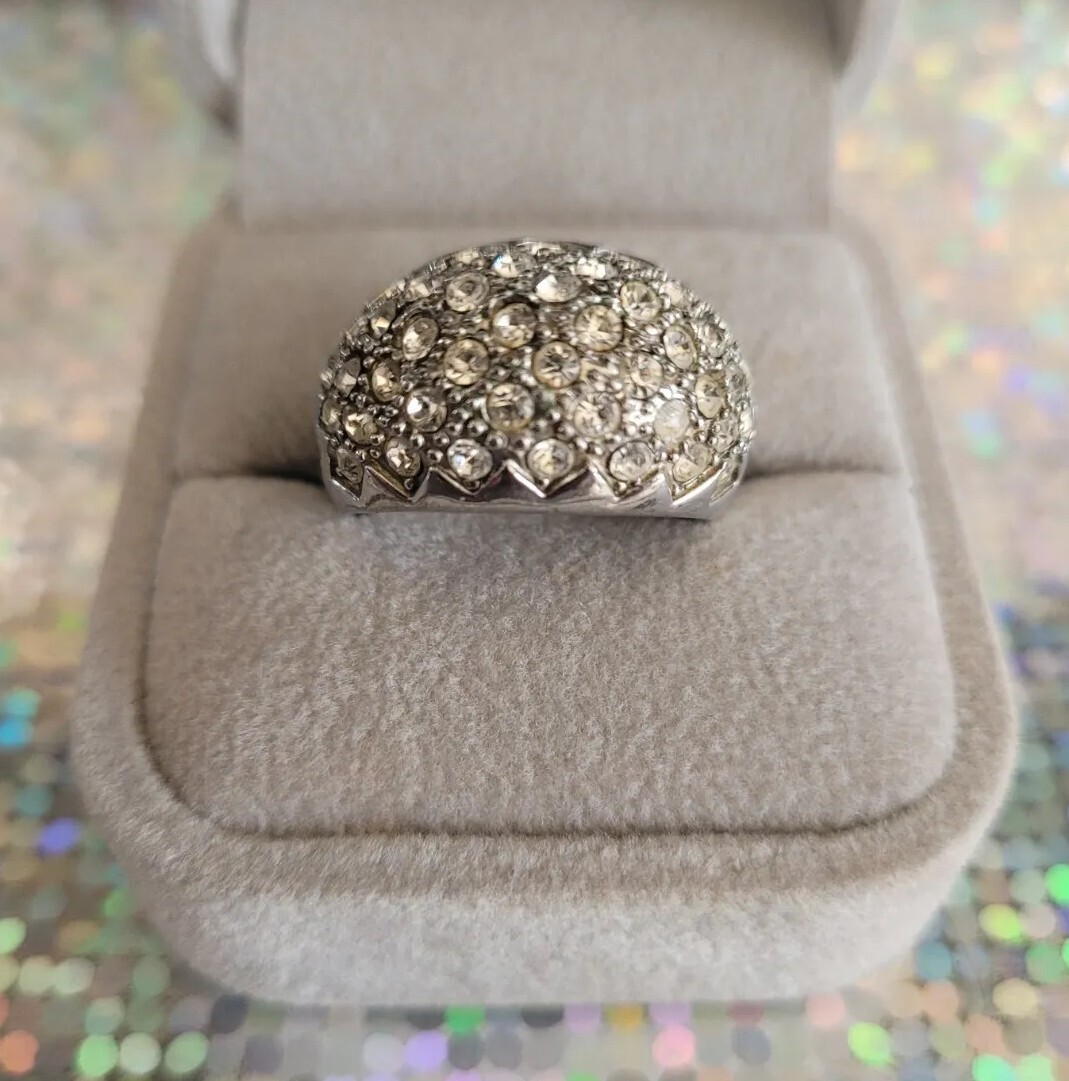 Sterling Silver heavy CZ Band Cocktail Ring size 7 3/4 ✨️ Possible 8. Read