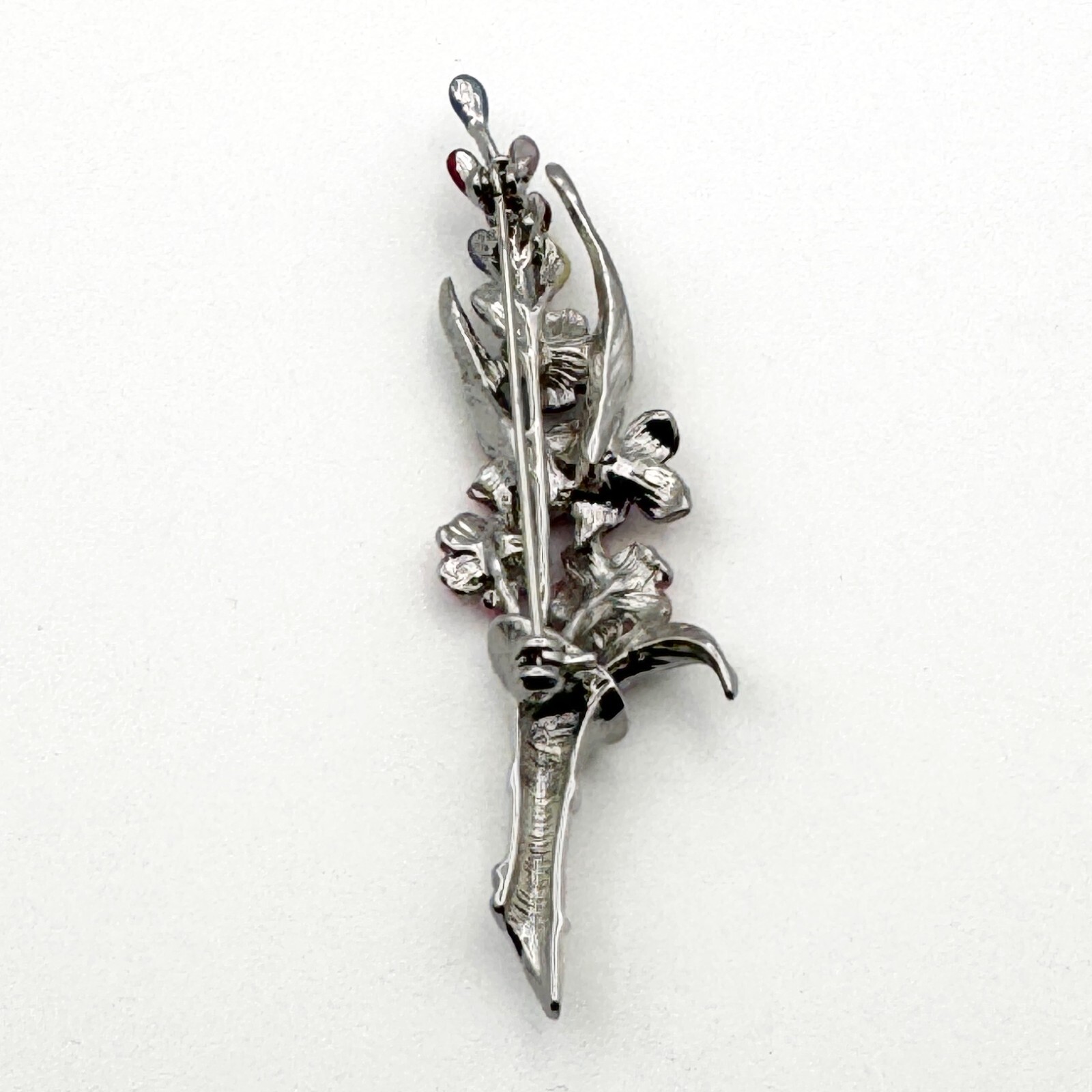 Vintage Floral Bouquet Brooch Pin Silver Tone Pink Red Purple Flowers Unsigned