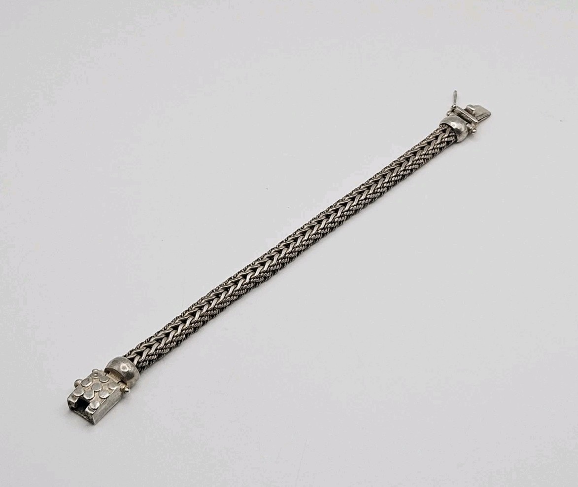 Sterling Silver Vintage Woven Wheat 6mm Chain Bracelet 6.5″
