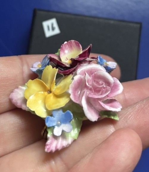 Vintage Porcelain Brooch with Floral Design Bone China, Made in England