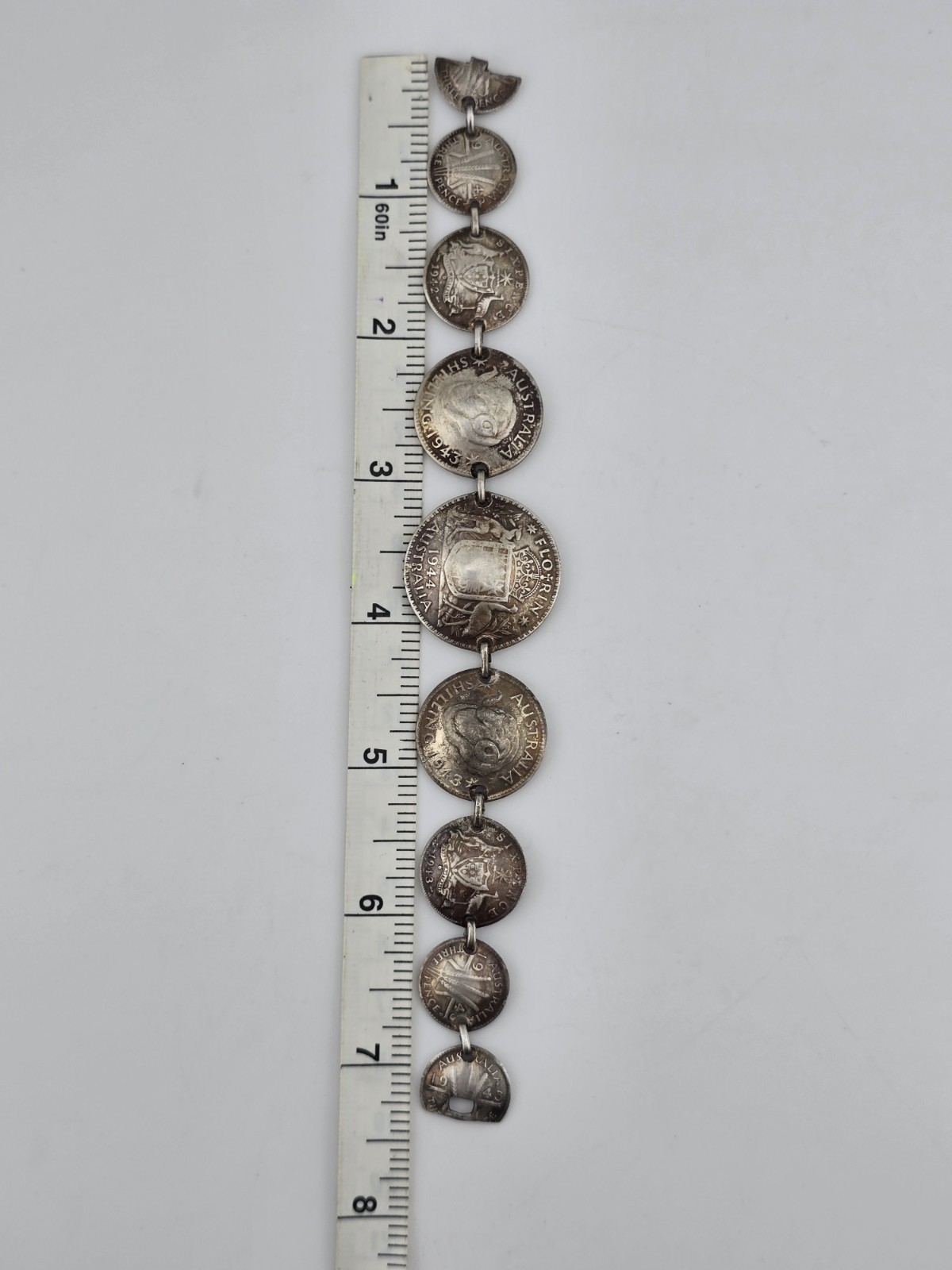 Vintage 1944 Australian Coin Trench Art Charm Link Artisan Bracelet