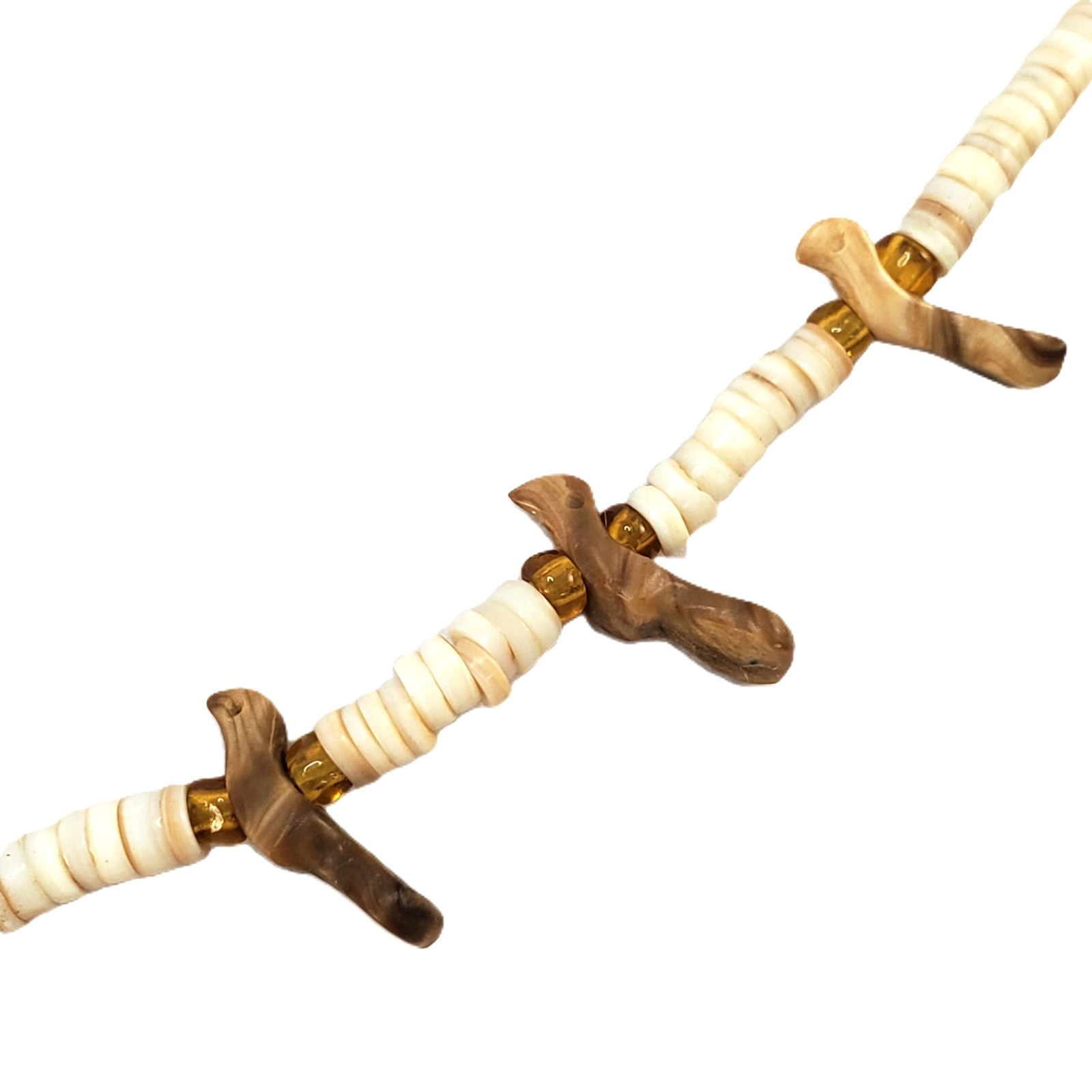 Heishi Bead BIRD FETISH Choker Necklace Barrel Clasp Short/Child’s Vintage 16″