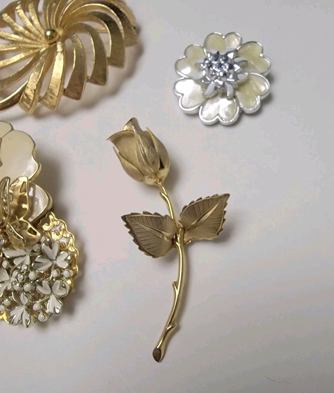 Lot of 5 Vintage Designer Costume Jewelry Brooches & Scarf Clip Signed