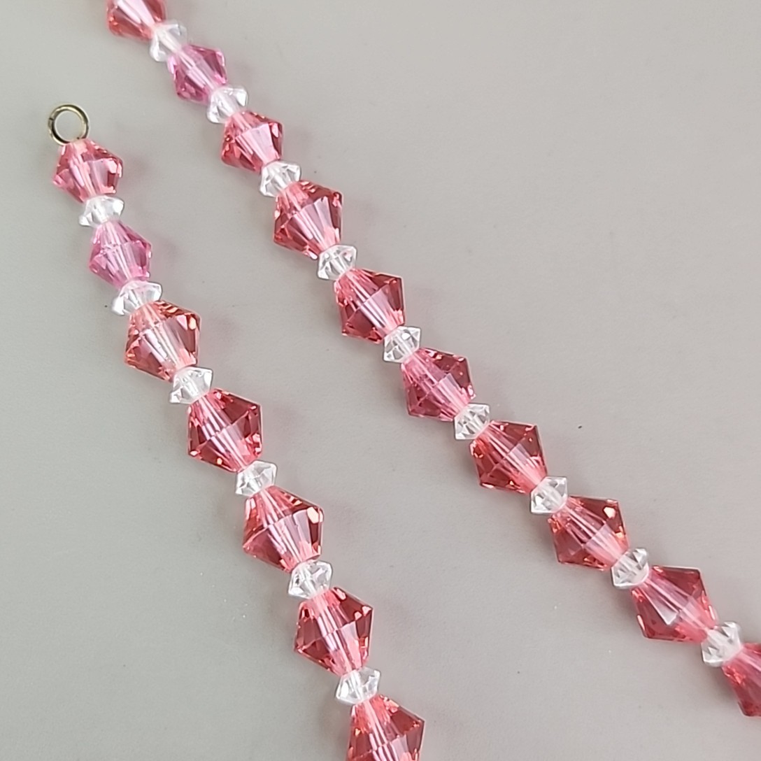 Vintage Glass Beaded Necklace Pink Bicone Graduated Short Choker 14″