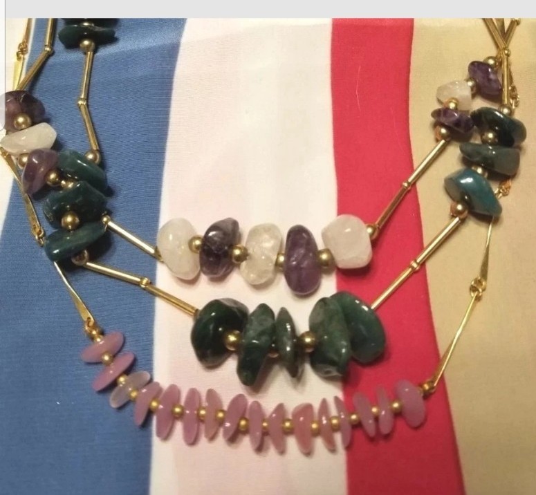 Hobe Necklaces,3 Original Tag, Gemstones, Amethyst 15″, Quartz, 17″ Pink, Green