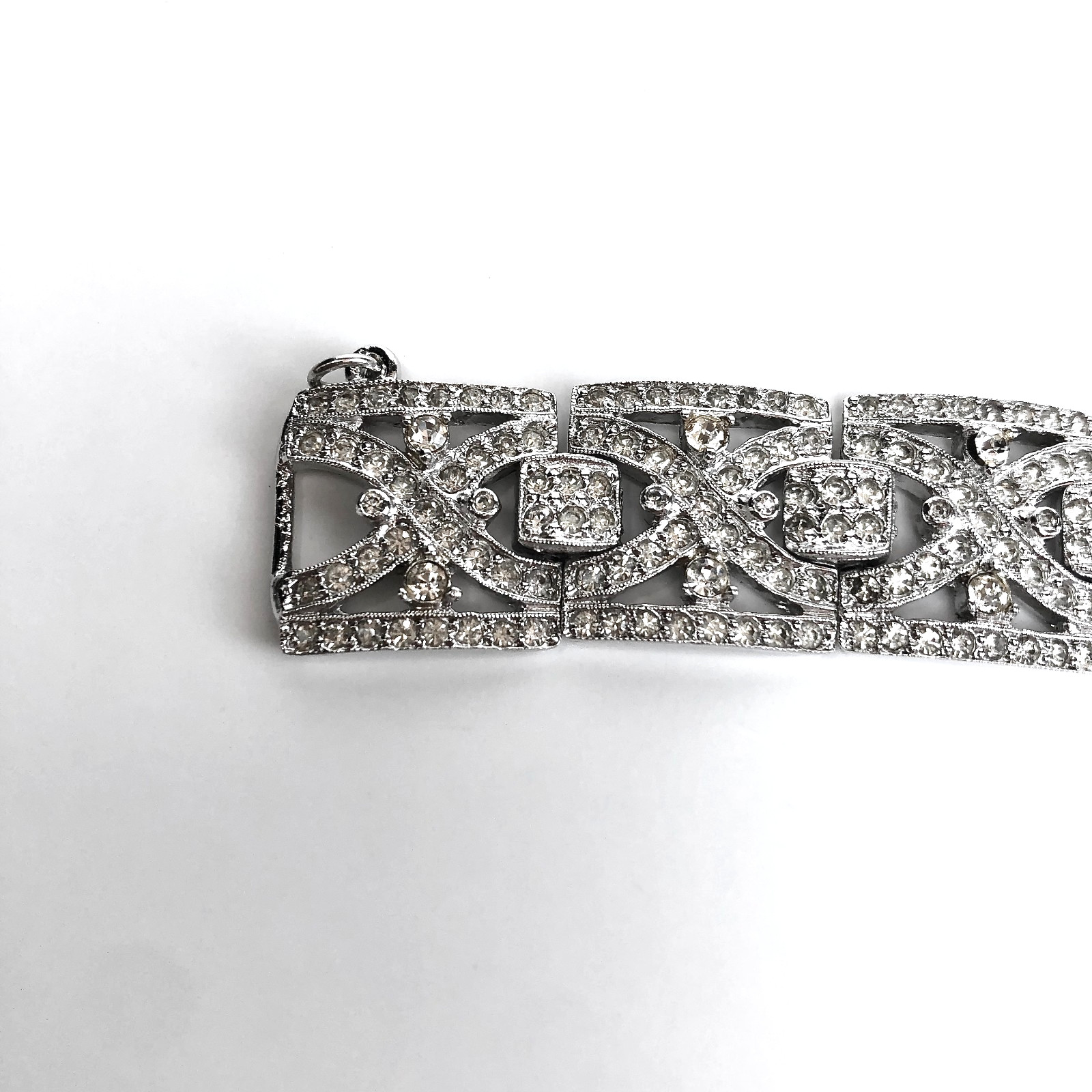 Vintage Art Deco Rhinestone Bracelet Geometric Panels Safety Chain Clasp