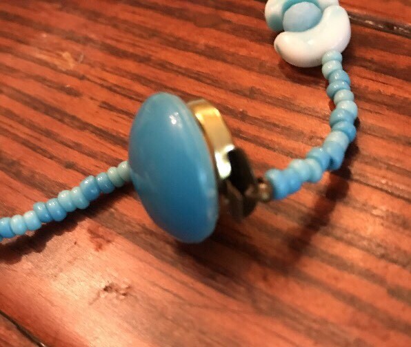 Vintage Signed WEST GERMANY Art Glass Blue Beaded Necklace And Clip On Earrings
