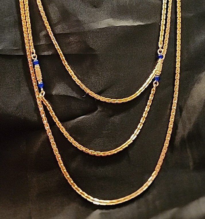 1970s Sarah Coventry Triple Chain Necklace GOLDEN CLASSIC Convertible Blue