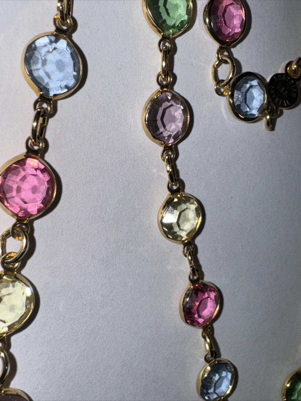 Austrian Crystal USA Vintage Necklace Multi-Color Open Bezel Gold Signed 34” ❤️