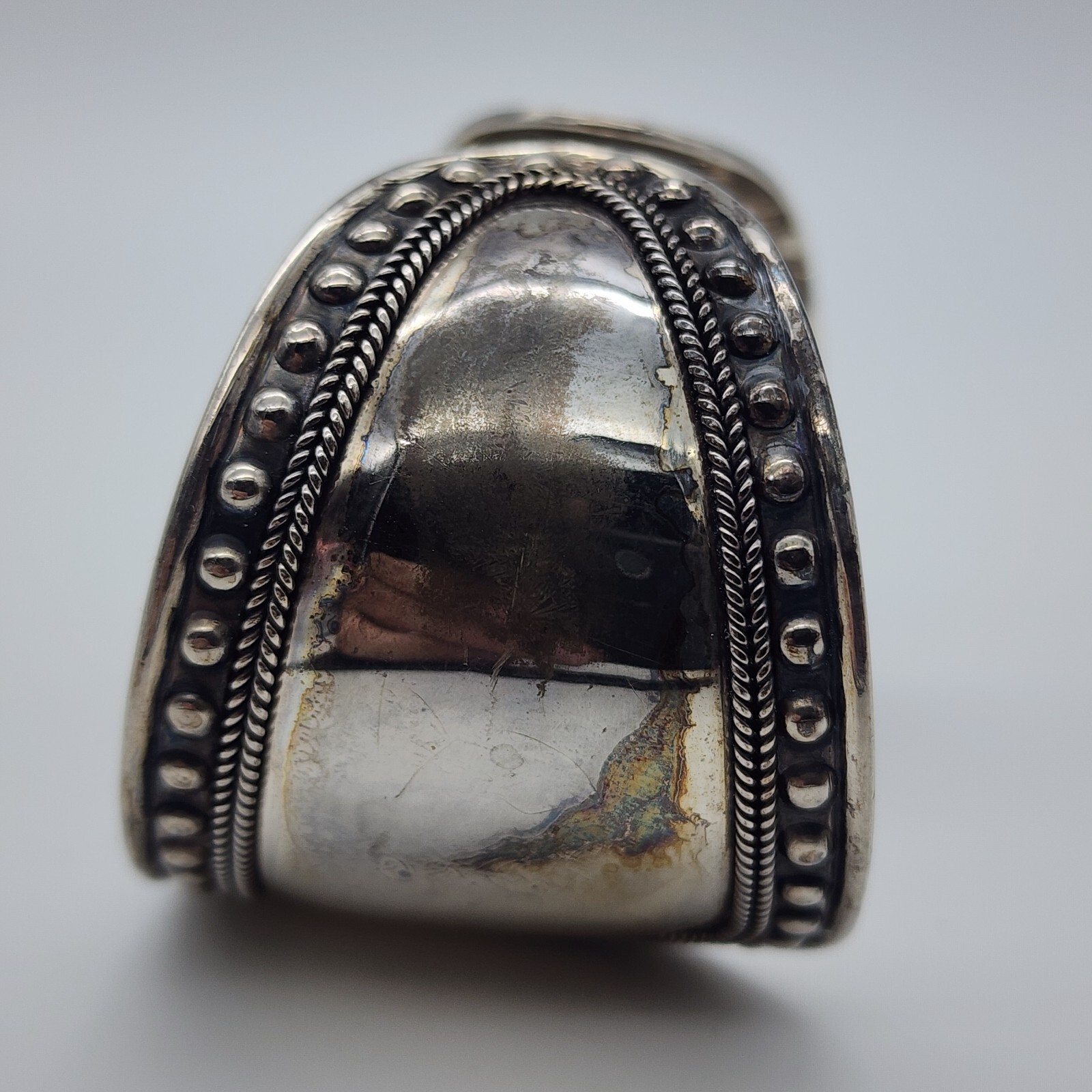 DELL Bead Modernist Abstract – Sterling Silver 925 Wide Cuff Bangle – 6.8″