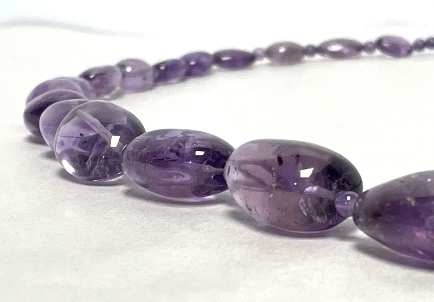 Vintage Large Natural Amethyst Bead Necklace 29″ 152g Sterling Silver Clasp